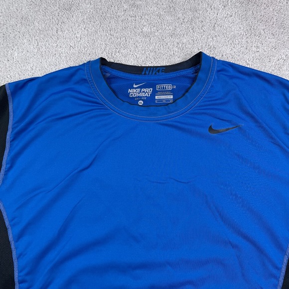 Nike Pro Combat Shirt Mens XL Blue Fitted Short Sleeve Performance Dri Fit - Picture 2 of 13